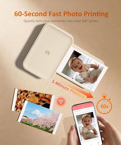 HPRT CP4100 4x6 Photo Printer with 108 Sheets & 2 Ribbons, Full-Color Thermal Dye Sublimation Wi-Fi Printing, Portable Instant Picture Printer for iPhone/Android, AR Video, Fun App, Home Use, Beige thumbnail 6