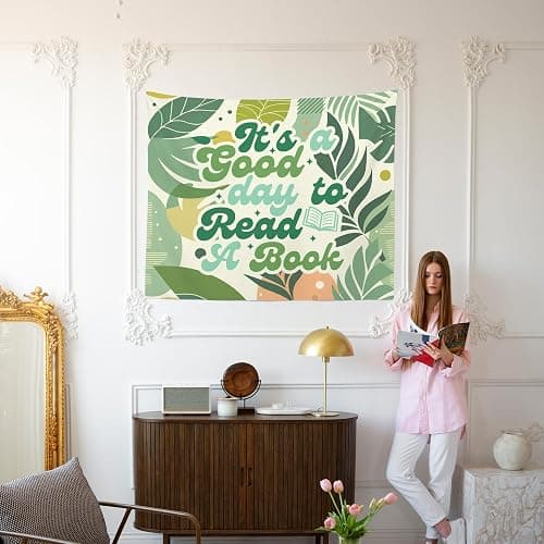 MNASAIOO It's A Good Day to Read A Book Classroom Wall Tapestry Hanging,Green Plants Leaf Reading Banner Tapestries,Boho Wall Decor for Kids Book Lovers School Library Reading Nook Corner Dorm 50x60in thumbnail 6