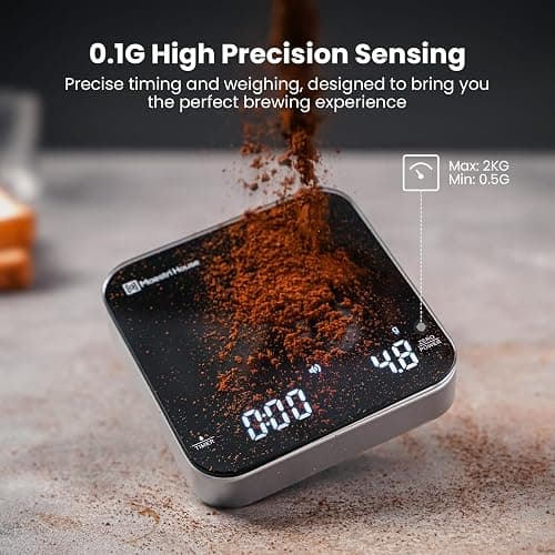 Rechargeable Mini Coffee Scale with Timer, Maestri House Espresso Scale, 2kg/0.1g Accurate Scale for Espresso and Pour-Over Coffee, Portable Digital Kitchen Scale with Automatic Timing（Black&Silver） thumbnail 4