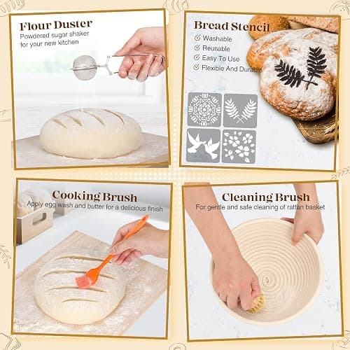 Sourdough Bread Baking Supplies, Sourdough Starter Kit, Bread Proofing Basket, Bread Making Tools Kit, Sour Dough Kit Tools, Sourdough Proofing Basket, Sourdough Kit Gifts for Bakers Women Wife Mom thumbnail 4