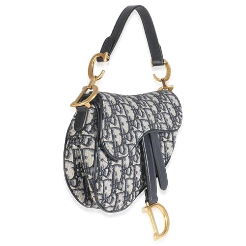 Dior, Pre-Loved Blue Oblique Canvas Mini Saddle Bag, Beige, Blue thumbnail 4
