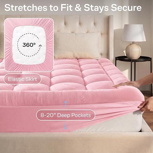 Niagara Sleep Solution Twin Ultra Soft Mattress Topper — Back Pain Relief | Rayon Derived from Bamboo, 20" Deep Pocket, Breathable Pillow Top Mattress Pad, Perfect for Hot Sleepers, Pink thumbnail 6
