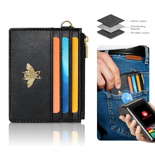 SEAVILIA Card Holder Keychain Wallet for Women with ID Window RFID Coin Purse Bee Gifts Slim Minimalist Small Wallet thumbnail 4