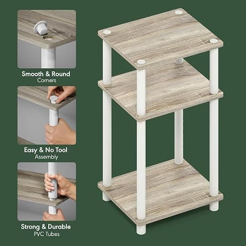 Furinno JUST Toolless 3-Tier Side Table, Open Shelf End Table, Sonoma Oak | Soft-Corner, Night Stand, Bedside Table, for Living Room, Bedroom, Bathroom thumbnail 4
