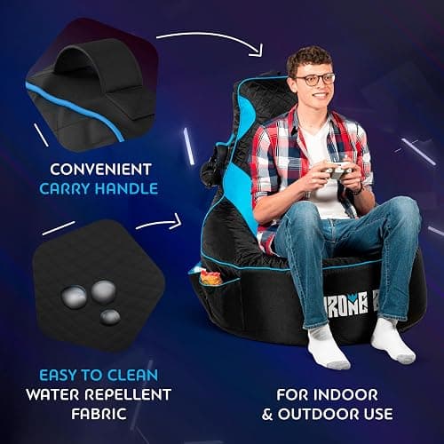 Throne Boss Gaming Bean Bag Chair for Adults with High Back – Large Floor Gaming Chair, Easy to Clean Oxford 420D Fabric, Large Side Pockets, Headphone Hanger – Cover ONLY Add 350 Liters Beans (Blue) thumbnail 8