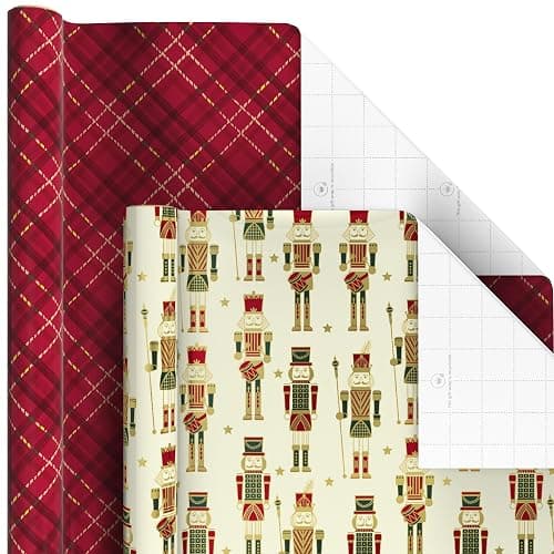 Hallmark Christmas Wrapping Paper Rolls with Cutlines on Reverse (6 Rolls: 150 Sq. Ft. Total) Santa Claus, Nutcrackers, Plaid, Snowflakes, Ornaments thumbnail 4