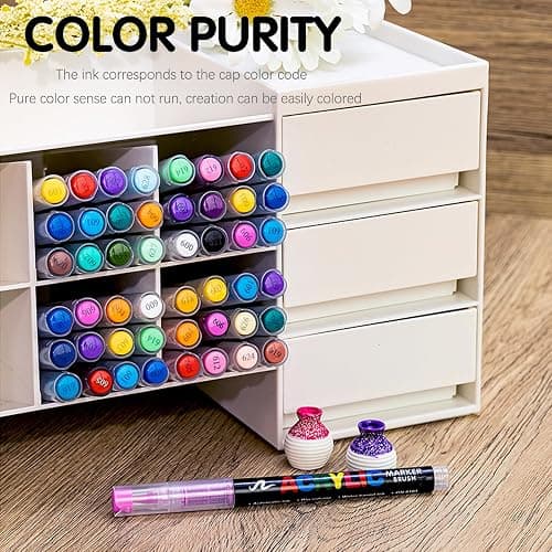 KsopiaVobs 48 Color Acrylic Paint Pens, Soft Brush Tip Acrylic Paint Markers,Quick-Drying Waterproof Acrylic Markers for Canvas, Rock Painting, Wood, Stone, Glass, Ceramic, Fabric Painting, DIY Crafts thumbnail 4