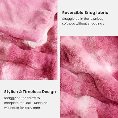 Cozy Bliss Faux Fur Throw Blanket for Couch, Bubble Plush Blanket Queen Size, Fuzzy Soft & Thick Blanket for Bed Sofa Living Room, 90x90 Inches Tie-dye Pink thumbnail 9