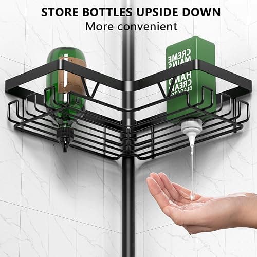 DAOYA Corner Shower Caddy Tension Pole - 4 Tier Stainless Steel Rustproof Shower Corner Caddy for Bathtub Bathroom Shower Organizer Shelves Adjustable Pole 25-114.2 Inch Black thumbnail 4