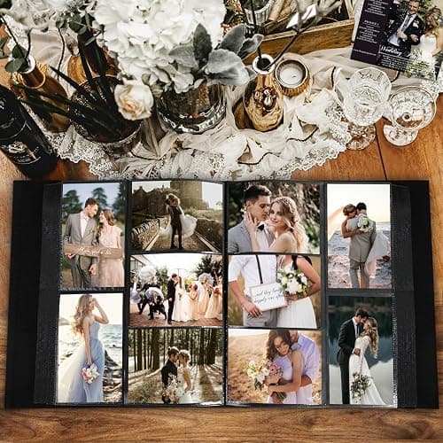 Lanpn Wedding Photo Album 4x6 600 Pocket Photos Slip in, Linen Cover Large Capacity Newlywed Marriage Album Hold 600 Horizontal Vertical Photos (Flower, Beige) thumbnail 2