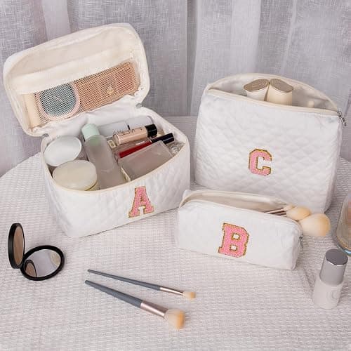 Initial Makeup Bag, Personalized Monogram Cosmetic Bag Set, Large Make up Bags | Travel Toiletry Bag | Makeup Bag for Girls Teen Girl Friend Sister Wife Girlfriend Gifts Daughter (Letter E) thumbnail 2