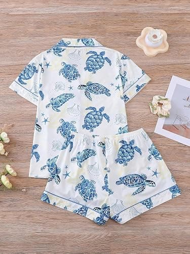 Verdusa Pajamas For Women Set 2 Piece Summer Pajama Sets Cute Pjs Lounge Matching Button Shirt with Shorts thumbnail 3