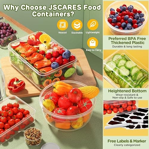 JSCARES 40 PCS Food Storage Containers with Lids Airtight (20 Lids &20 Containers) - Leakproof Meal-Prep Containers for Kitchen Storage Reusable Plastic Microwave/Dishwasher Safe with Labels & Pen thumbnail 4