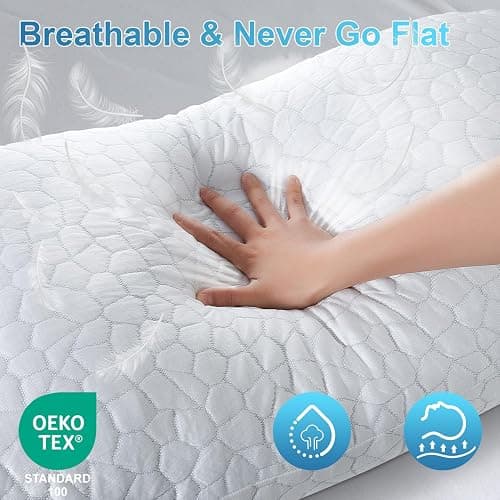 QUTOOL Cooling Pillow for Sleeping 2 Pack, Luxury Shredded Memory Foam Bed Queen Pillows Set of 2, Cool Pillow for Hot Sleepers Adjustable Firm Pillow for Side, Back, Stomach Sleepers Soft Yet Support thumbnail 8