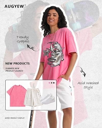 AugYew Men's Graphic Tees Shirt Unisex Cotton Oversized T-Shirt Short Sleeve Vintage Streetwear Casual Tee Top thumbnail 3