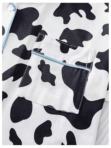 WDIRARA Women's Two Piece Animal Print Short Sleeve Button Shirt and Elastic Waist Shorts Pajama Set thumbnail 5