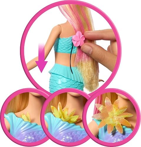 Barbie Mermaid Toy Dolls with Surprise Magic Blooming Flowers Feature, Ombre Tails, Pearl Headband Accessory & Long Blonde Hair with Pink Highlights thumbnail 4
