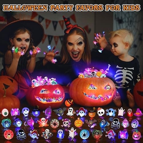 Halloween Party Favors 50Pcs Trick or Treats Halloween Toys for Kids | Halloween Party Favors for Kids & Adults, Non‑candy Gift Bag Fillers, Light Up Rings for Halloween party supplies thumbnail 3