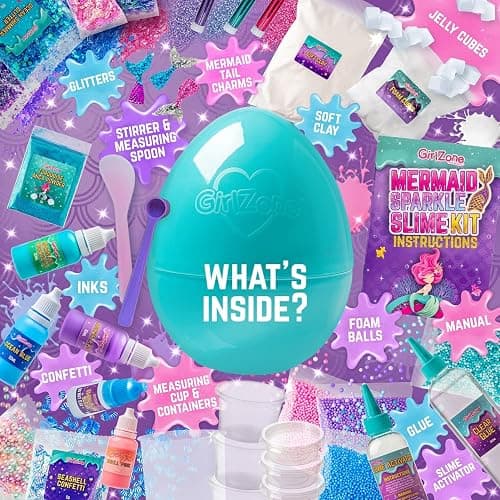 GirlZone Egg Mermaid Sparkle Slime Making Kit for Girls, 22 Fun Pieces to Make Sparkly Glow in The Dark Slime with Lots of Glitter Slime Add Ins thumbnail 8