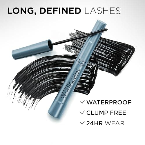 L'Oreal Paris Makeup Original Telescopic Lengthening Mascara, Waterproof Black - Waterproof Black - 0.24 Fl Oz (Pack of 1) thumbnail 4