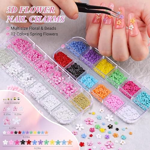 12 Boxes Nail Gems and Charms, Gold Charms for Nails Rhinestones Kit with 30 Sheets Nail Art Stickers Crystals Flatback Pearls Nail Decals Fruit Nail Charms Pearls for Nails Design DIY Accessories thumbnail 3