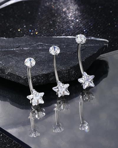 Agrewd Minimalist Star G23 Solid Titanium Belly Button Rings - 14G Internally Threaded Navel Rings for Women - Clear CZ Belly Piercing Jewelry thumbnail 5