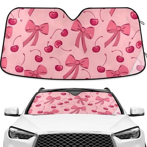 Bow Cherry Pink Windshield Sun Shade Blocks UV Rays Sun Visor Protector Sunshade Accordion Folding Sun Reflector Auto for Car Truck SUV to Keep Your Vehicle Cool - Image 1