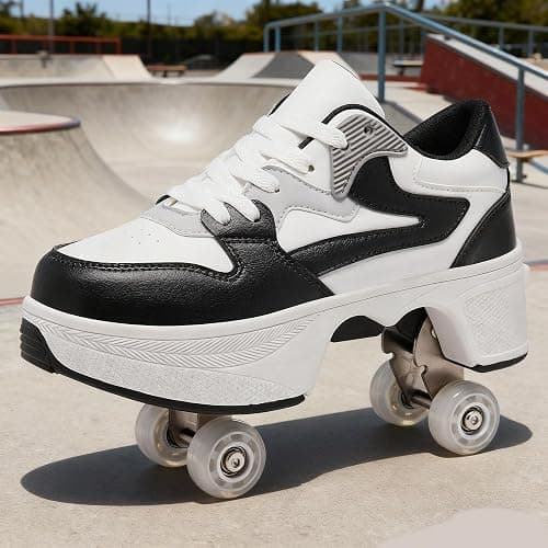 ANEFUN 4 Wheel Pop-Up Roller Skate Shoes for Women Men Girls Boy Fashion Outdoor Indoor Quad-Skates for Kids & Adults thumbnail 7