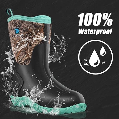 Trudave Rubber Boots for Women with Steel Shank, 6mm Neoprene Mid Calf Rain Boots, Waterproof Insulated Mud Work Boots All Season, Size 5-11 thumbnail 3