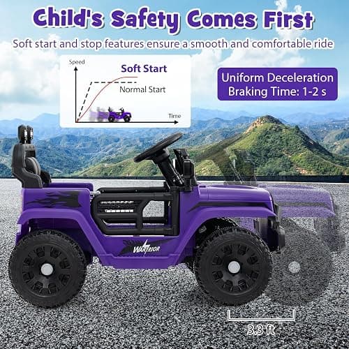 Costzon 12V Kids Ride on Car Truck w/Remote Control (Purple, 34"×23"×21") | Foldable Mirrors, 3 Speeds, LED Lights, Music & Horn, Battery Powered Electric  Vehicle for Toddlers, Ride on Toys thumbnail 8
