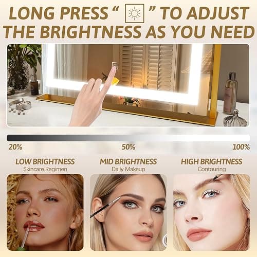 ROLOVE Vanity Mirror with Lights 22"x18", Lighted Makeup Mirror with 10X Magnification, Smart Touch 3 Colors Dimmable, 360° Rotation, Women Gift, Dresser Mount, Bathroom (Gold) thumbnail 4