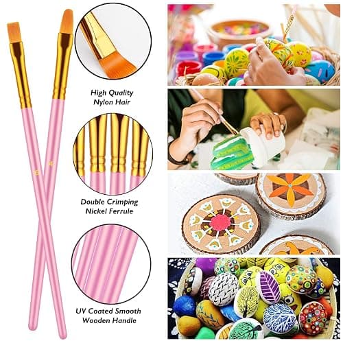 Paint Brushes Set, 20 Pcs Paint Brushes for Acrylic Painting, Oil Watercolor Acrylic Paint Brush, Artist Paintbrushes for Body Face Rock Canvas, Kids Adult Drawing Arts Crafts Supplies, Blush thumbnail 4