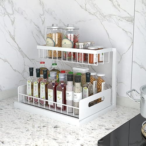 bukfen Under Sink Organizer, Pull Out Cabinet Organizer 2-Tier Slide Out Sliding Shelf Under Cabinet Storage Multi-Use for Under Kitchen Bathroom Sink Organizers and Storage,White,1 Pack thumbnail 4