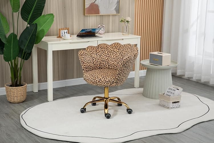 ZOBIDO Comfy Home Office Task Chair with Wheels, Cute Modern Upholstered Velvet Seashell Back Adjustable Swivel Vanity Desk Chair, for Women, for Girls, Living Room(Leopard Stripe) thumbnail 5