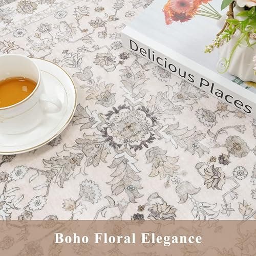 2x3 Non-Slip Washable Kitchen Rug – Boho Small Accent Rug for Sink & Entryway, Soft Low Pile Thin Carpet for Pet Area & Bathroom, Indoor Door Mat (Beige,2x3) thumbnail 8