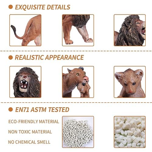 JOKFEICE Lion Toy Figures – 6pcs Realistic Plastic Lions – Wild Animal Action Models for Kids – Educational Forest & Farm Toys, Cupcake Toppers, Birthday Gift for Boys and Girls thumbnail 4