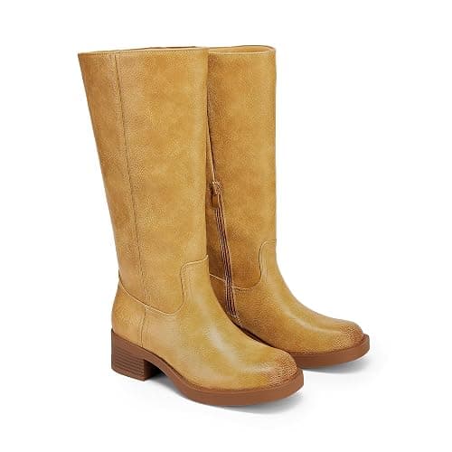 DREAM PAIRS Women's Square Toe Platform Chunky Block Heel Knee High Riding Boots | Square Round Toe,Riding Tall Boots,Side Zipper,Chunky Block Heel,Banana Yellow Brown Color,Summer Fall Fashion Daily Boots thumbnail 8