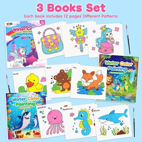 ZIZZ Paint with Water Coloring Books for Toddlers, 3PCS Watercolor Painting Set for Kids Ages 3-8, No-Mess Arts and Crafts for Kids, Art Supplies Craft Kits, Easter Basket Stuffers Gifts for Girls Boy thumbnail 3
