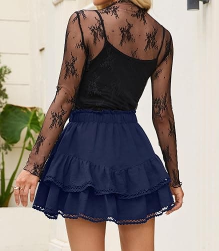Flowy Shorts for Women Summer Casual Lace Skorts Boho High Waist Tiered Ruffle Mini Skirts thumbnail 3