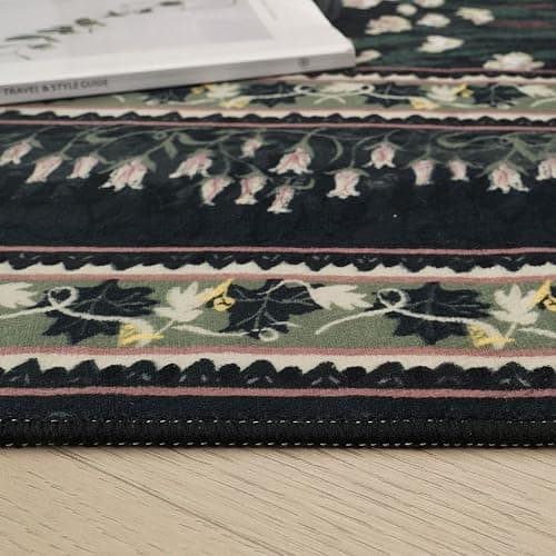 Rugcomf Runner Rug Impressionist-Style Vintage Kitchen Rugs Non Slip Washable Soft Carpet Runner for Kitchen Laundry Bedroom Bathroom, Green thumbnail 6