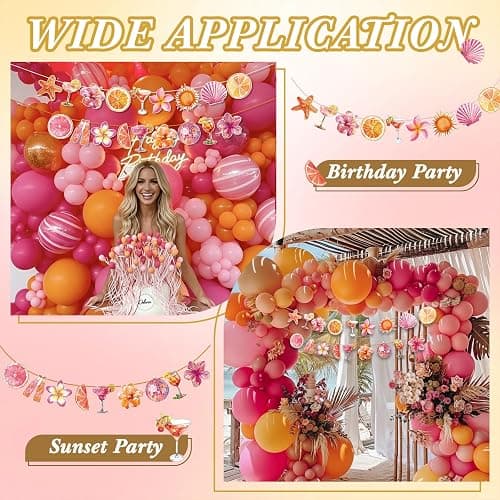 Pink Orange Sunset Party Banner,Tropical Sunset Tequila Garland Decorations | Pink Orange Birthday Bridal Shower Wedding decorations, 2 Pack ,9.8 ft thumbnail 6
