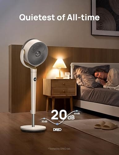 Dreo Fan for Bedroom, 120° Oscillating Standing Fan, Quiet Pedestal Fan with DC Motor, 9 Speeds, 4 modes, 20dB, 120° Manual Vertical, 37-42" Adjustable Height, 9H Timer, White thumbnail 6