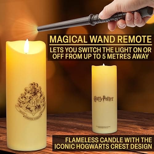 Harry Potter LED Candle with Wand Remote Control Hogwarts Crest Flameless Light for Kids 16ft Spell-Cast Range Room Decor Display Nightlight Gifts thumbnail 2