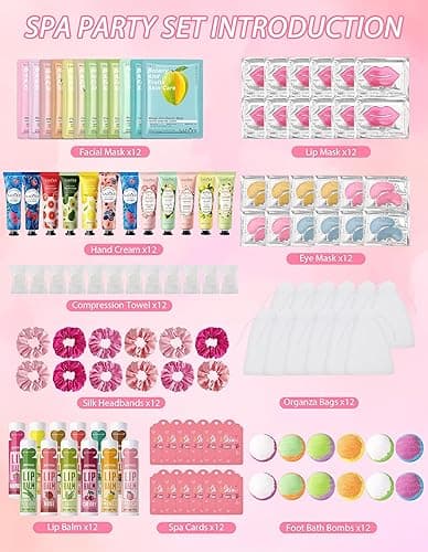Jutqut 120PCS Spa Party Supplies for Girls, Include Facial Masks, Lip Mask, Under Eye Patches, Lip Balm, Foot Bath Bombs, Hand Cream, Compressed Towel, Hair Band, Sleepover Party Supplies for Girls - 120PCS thumbnail 2