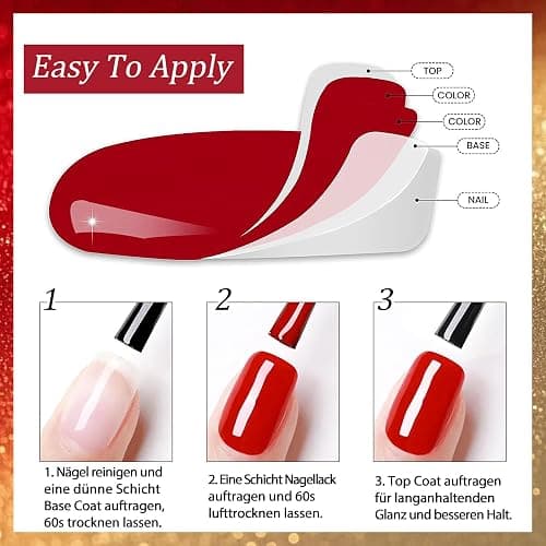 4PCS Glitzer Nagellack Set - Ungiftiger Nagellack Auf Wasserbasis für Mädchen, Shimmer Schnelltrocknender Nail Polish für DIY Nageldesign Maniküre zu Haus, Roter Gold Silber Glitzer (Schwarz) thumbnail 6