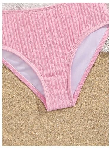 MakeMeChic Toddler Girl's Two Piece Swimsuit Seashell Ruffle Textured Beach Bikini Set thumbnail 4