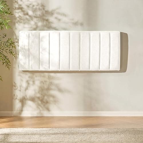 Hearth & Harbor Upholstered Full Headboard - Easy Assemble Channel Stitched Headboard Full Size - Wall Mounted Headboards with 3D Soundproof Wall Panels Peel & Stick Floating Headboards, Off White thumbnail 7