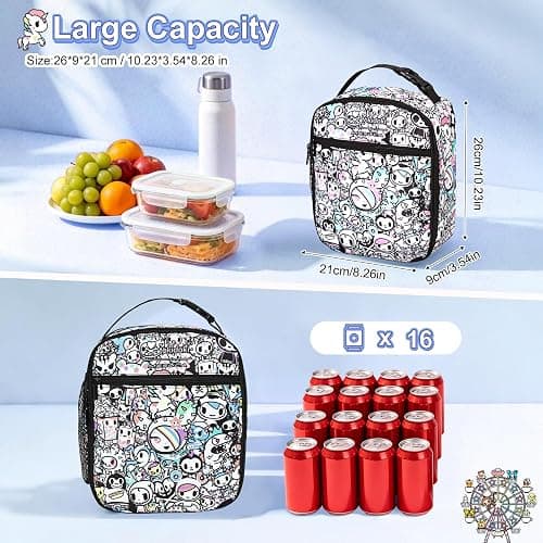 tokidoki Insulated Lunch Bag, Reusable Lunchbox for Work | 8.26"x3.54"x10.23". Polyester, insulated, reinforced handle, clasp. Side mesh, front pocket. For picnic, travel. thumbnail 3