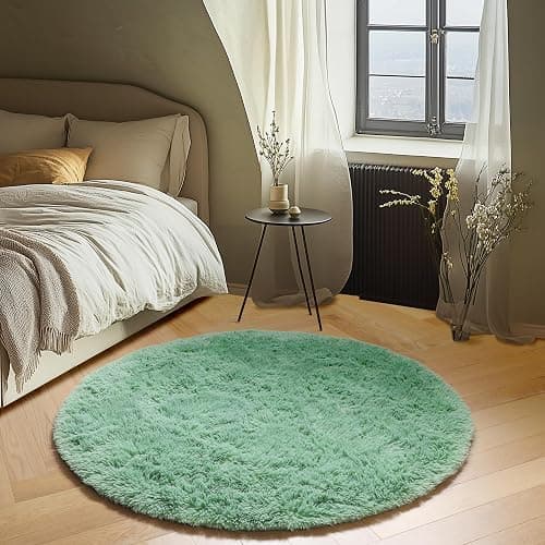 ONASAR Sage Green Round Area Rug 4ft, Fluffy Soft Bedroom Circle Rugs for Kids Girls Boys Teen Dorm Room, Cute Furry Plush Shaggy Carpet for Nursery Living Room Playroom Christmas Home Decor thumbnail 3