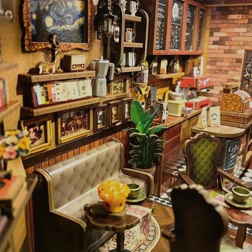 CUTEBEE Book Nook Kit - DIY Miniature House Coffee Shop Dollhouse Kit for Adults, Booknook Tiny House Bookshelf Decor 3D Wooden Puzzle, Gifts for Family, Friends (Corner Coffee Shop) thumbnail 2